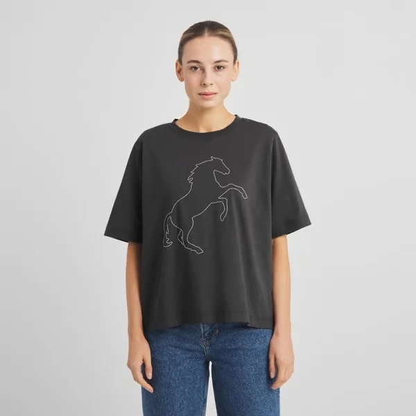 DEDICATED T-Shirt Vadstena Wild Horse Stitch Emb Charcoal