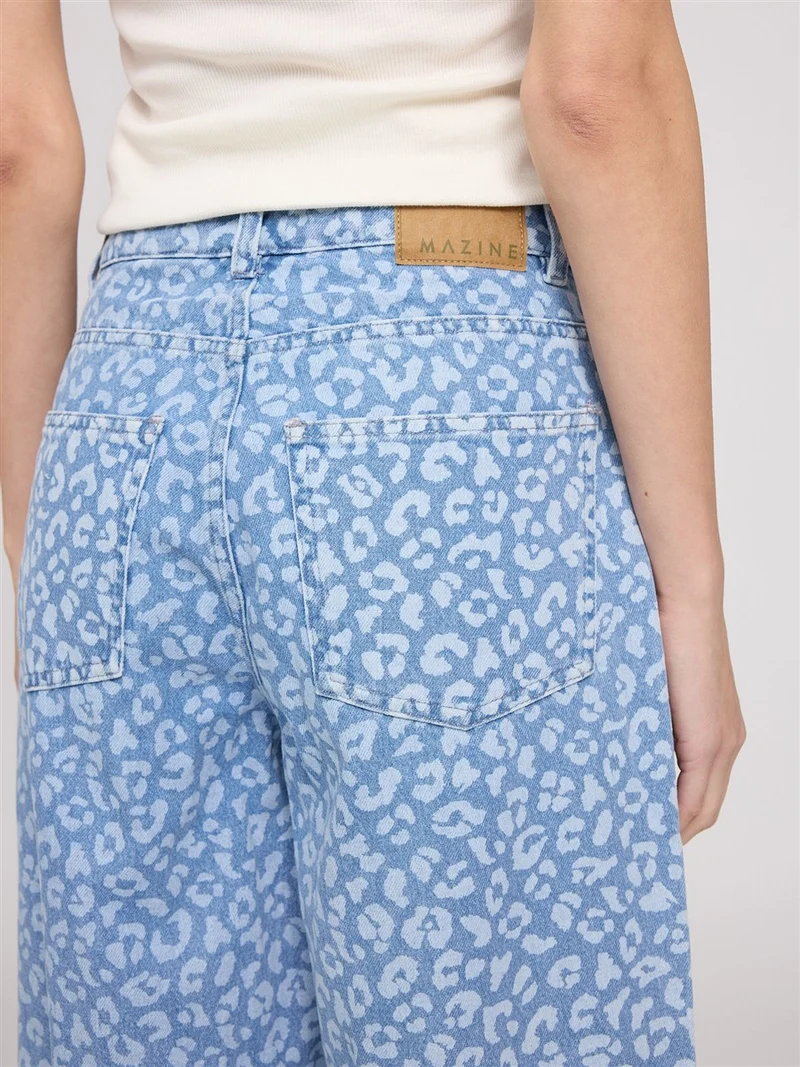 MAZINE Printed Barrel Leg Denim Pants light blue wash/printed