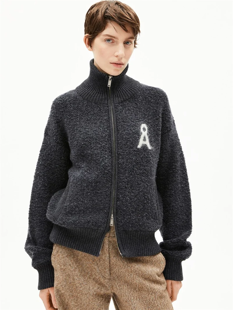 ARMEDANGELS Iconic Å Bouclé Knit Jacket steel melange-oatmilk