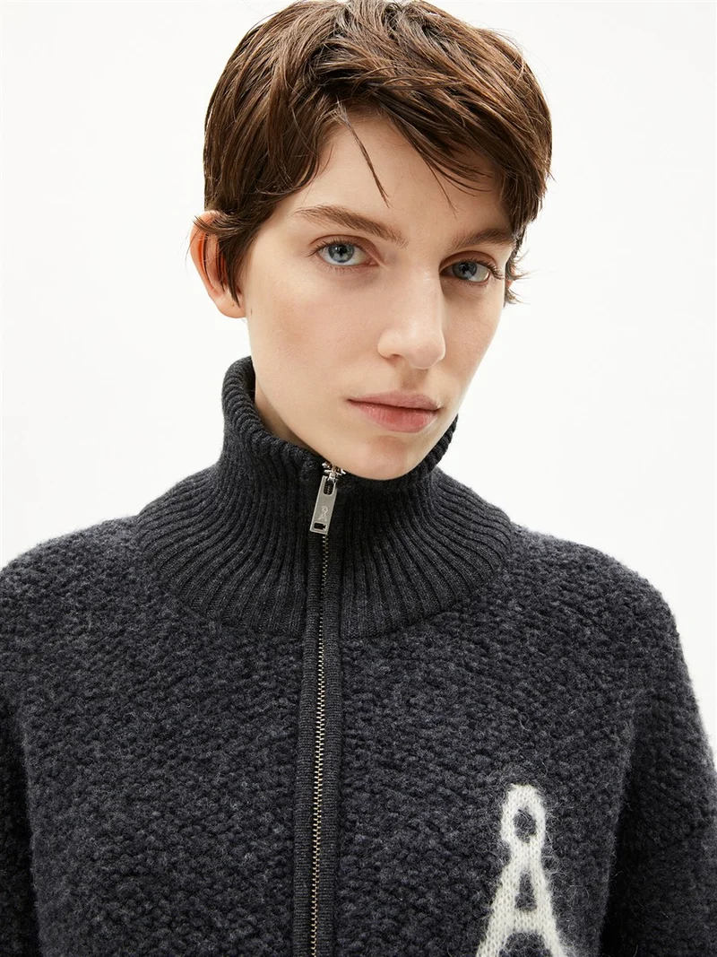 ARMEDANGELS Iconic Å Bouclé Knit Jacket steel melange-oatmilk
