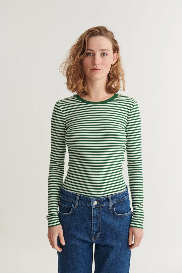 BASIC APPAREL Ludmilla Ls Tee abundant green / whisper white