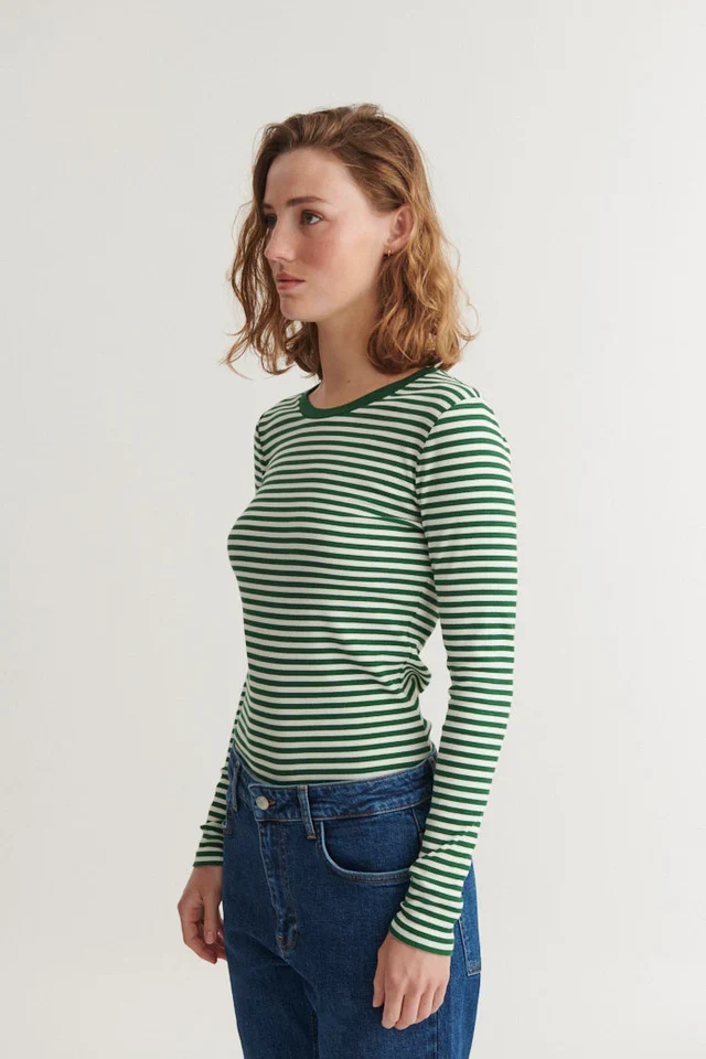 BASIC APPAREL Ludmilla Ls Tee abundant green / whisper white