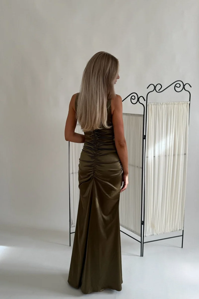 Byic - Beaic Maxi Dress A25426 - Olive Satin