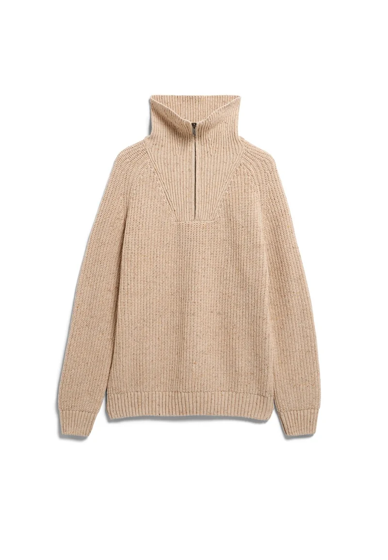 ARMEDANGELS Tweed Knit Troyer sandstone tweed