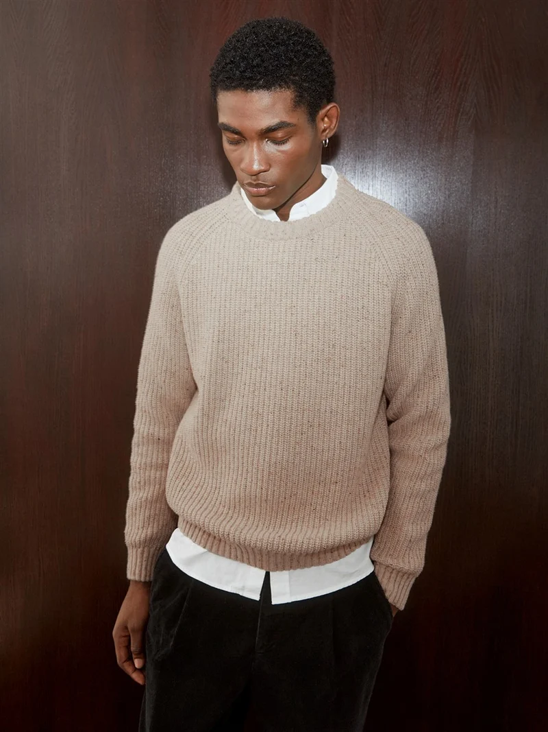 ARMEDANGELS Tweed Knit Troyer sandstone tweed