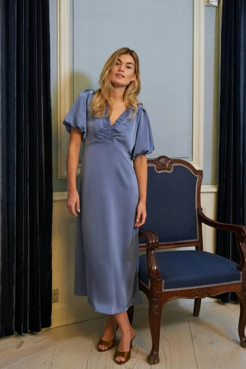 Neo Noir - Illana Heavy Sateen Dress 162521 - 407 - Smoke Blue