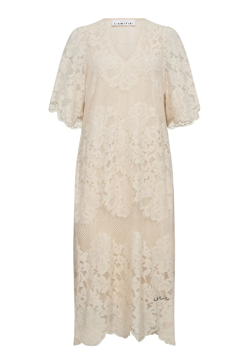Haute L'Amitié - Curvey Lace Hem Dress HL10009 - Pearl