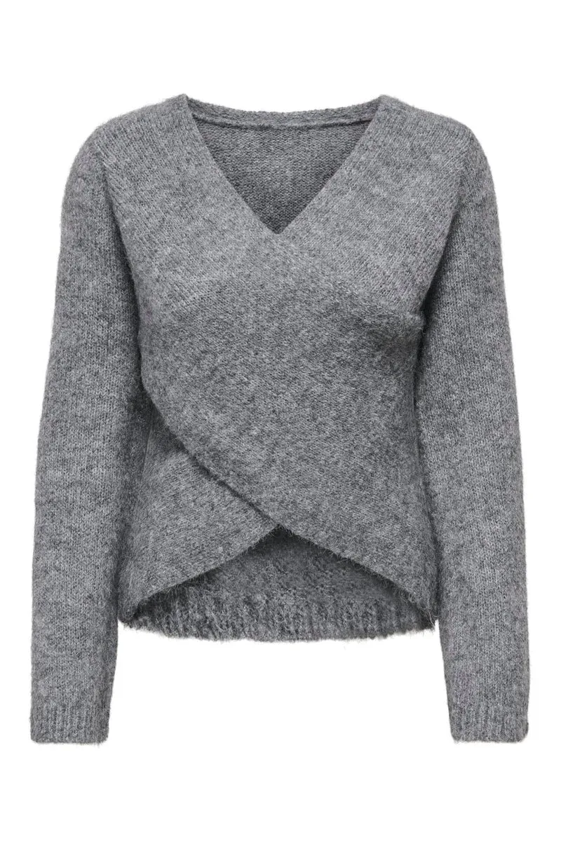Only - Onlmaggie Ls Cross V-Neck Cc Knt - 5101026 Medium Grey Melange