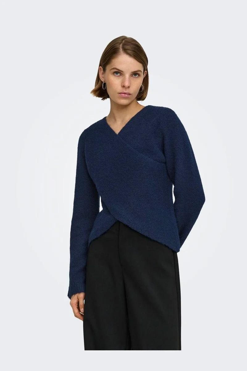Only - Onlmaggie Ls Cross V-Neck Cc Knt - 5099642 Night Sky Melange