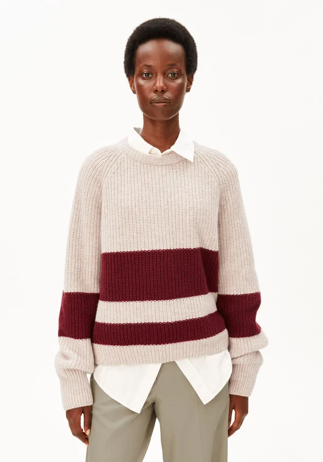 ARMEDANGELS Rib Striped Knit Sweater honey melange-velvet red