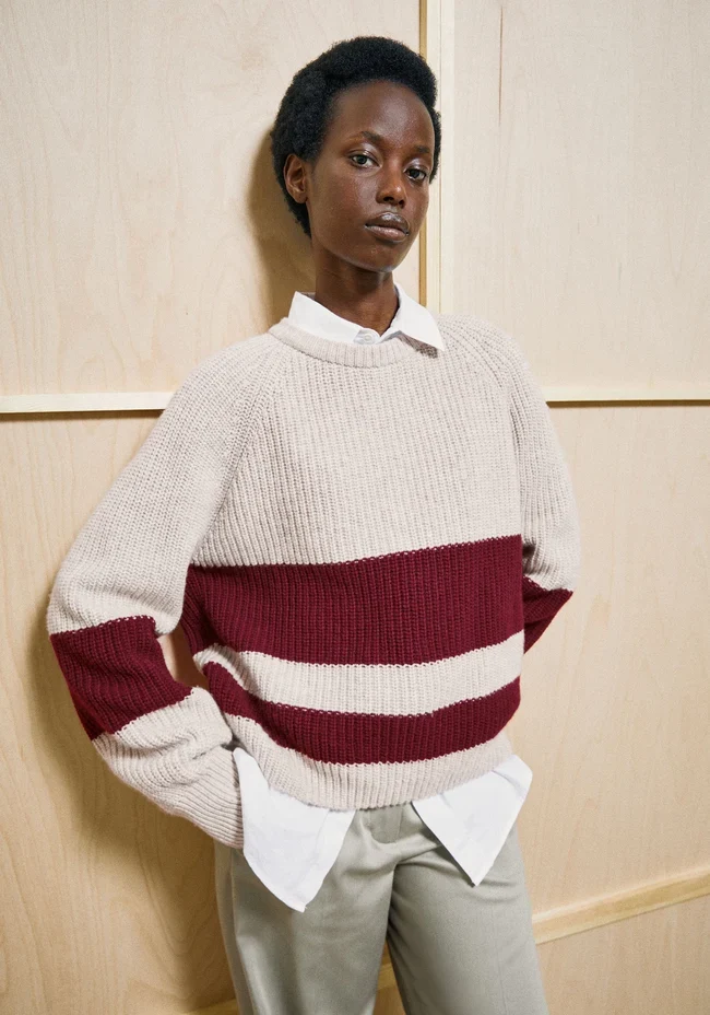 ARMEDANGELS Rib Striped Knit Sweater honey melange-velvet red