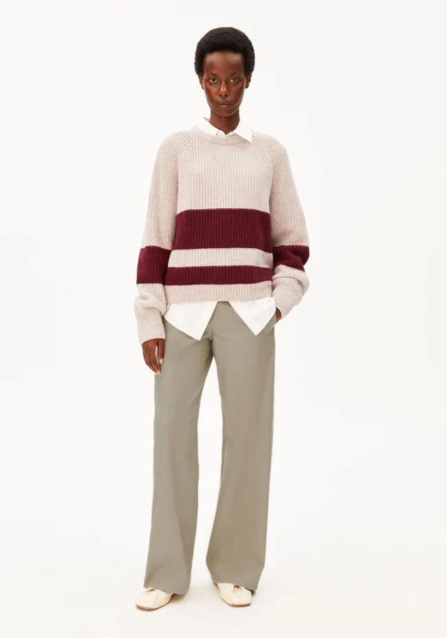 ARMEDANGELS Rib Striped Knit Sweater honey melange-velvet red