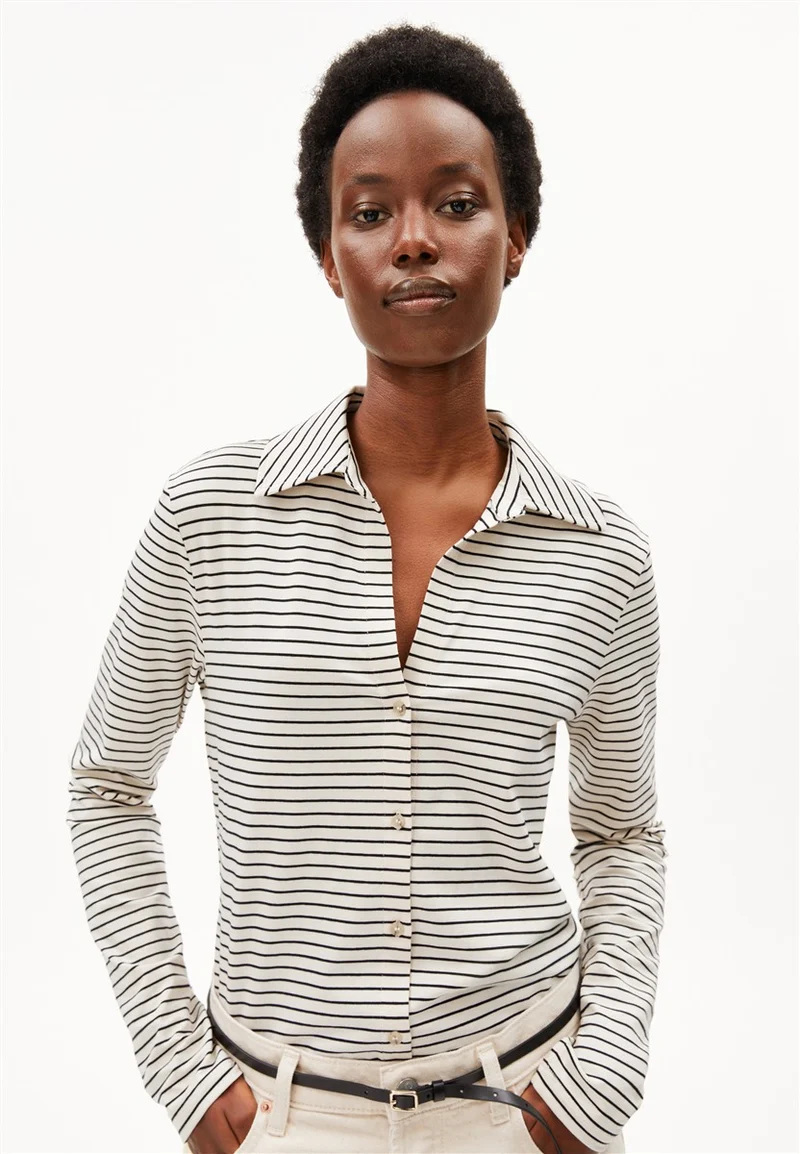 ARMEDANGELS Nalaannia Stripe Blouse oatmilk-black