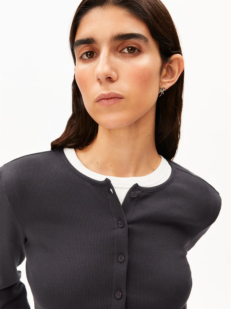 ARMEDANGELS Rib Button Longsleeve dark steel
