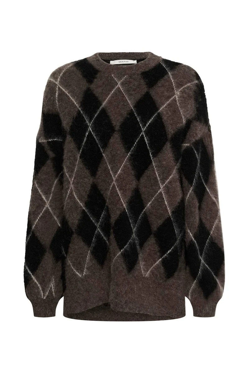 Gestuz - Gzsida Multi Long Pullover 10911670 - 1000153 - Black/Chestnut/Ivory