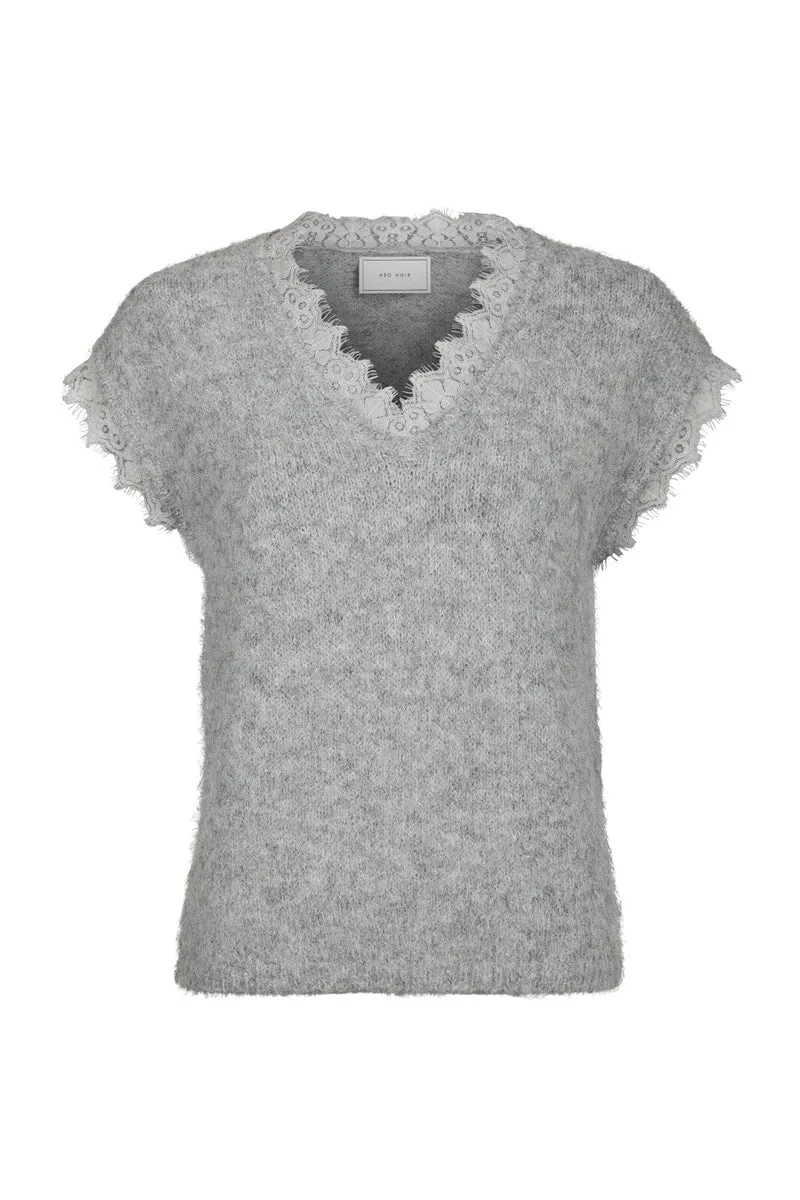 Neo Noir - Vivane Lace Knit Vest 170787 - 133 - Grey Melange