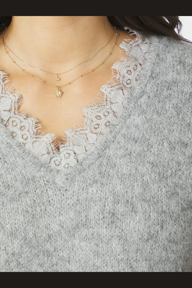 Neo Noir - Vivane Lace Knit Vest 170787 - 133 - Grey Melange
