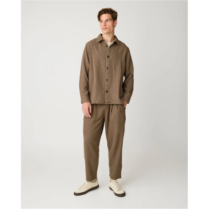 KNOWLEDGE COTTON APPAREL Loose Houndtooth Overshirt dark brown check