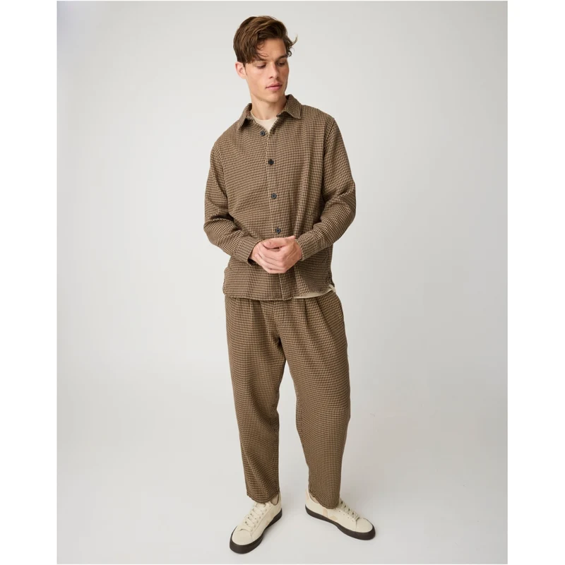 KNOWLEDGE COTTON APPAREL Loose Houndtooth Overshirt dark brown check