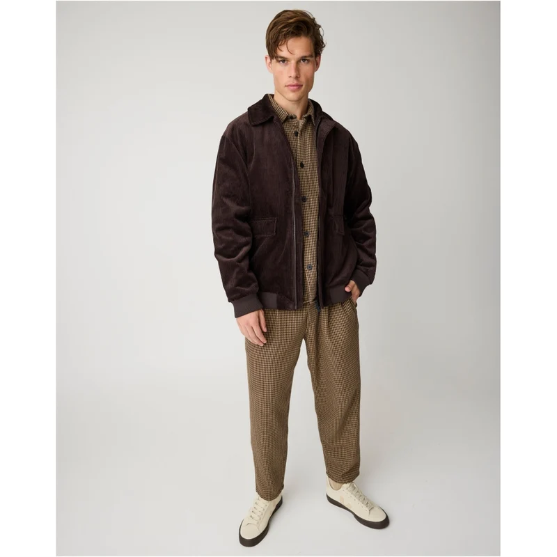 KNOWLEDGE COTTON APPAREL Loose Houndtooth Overshirt dark brown check