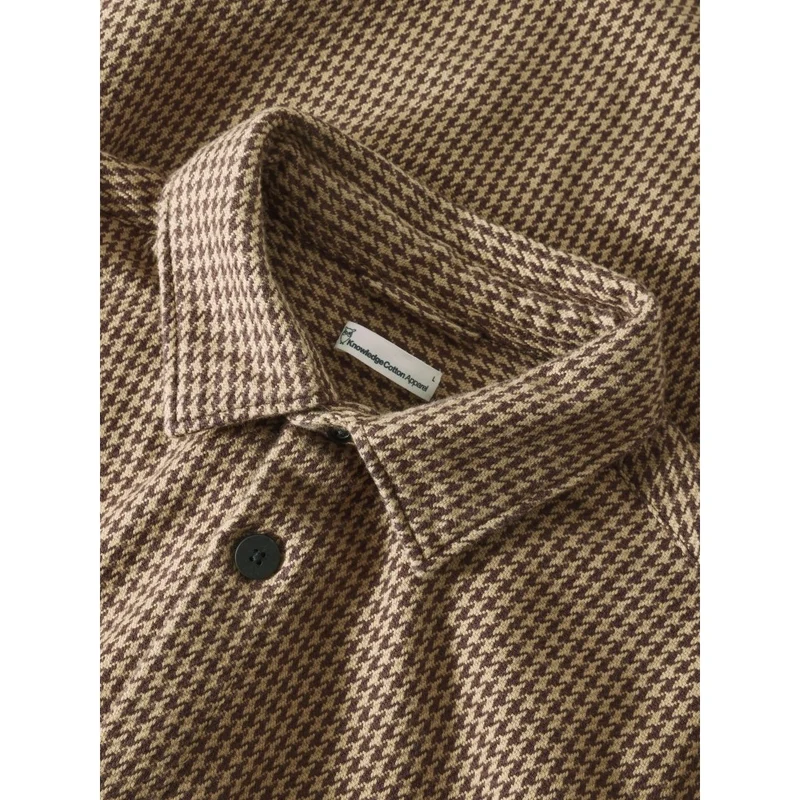 KNOWLEDGE COTTON APPAREL Loose Houndtooth Overshirt dark brown check