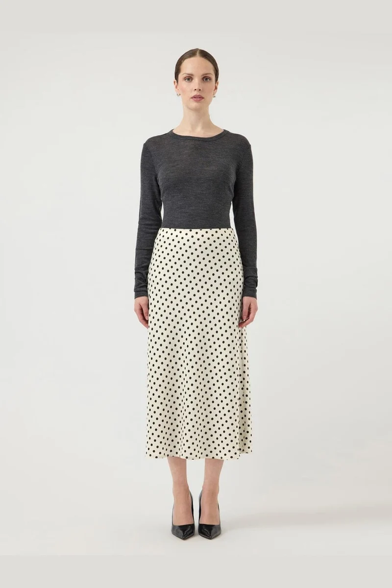 Yas - Yaspella Midi Skirt - 4935802 Birch Small Black Dots