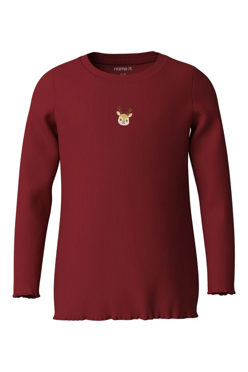 Name It - Nmfvivemmas Ls Slim Top - 5129010 Red Dahlia Reindeer