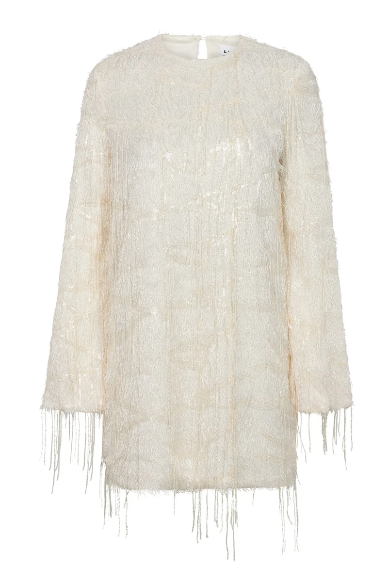 Haute L'Amitié - Sequin Fringe Midi Dress Hl10998 - Pearl