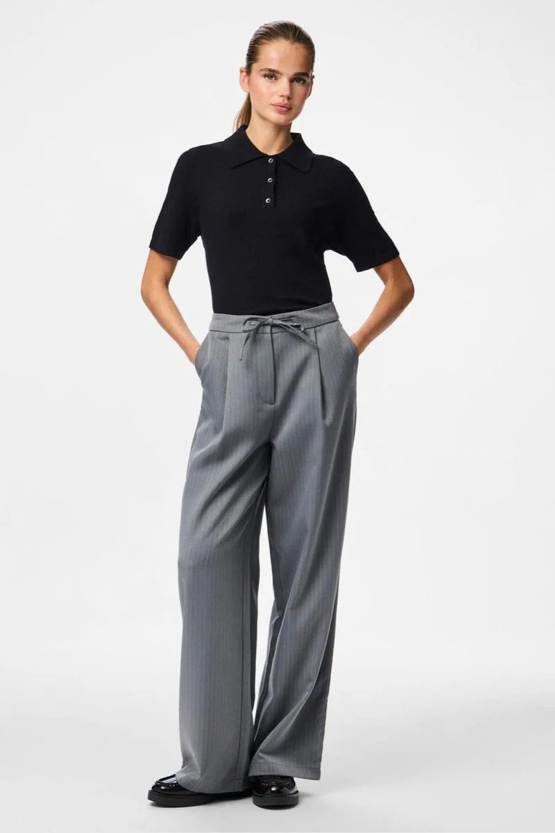 Pieces - Pcfalka Pinstriped Tie Pants - 4983919 Grey Pinstripe