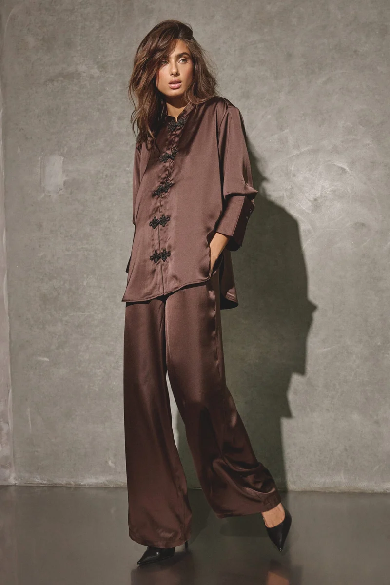 Co´Couture - Lauracc Mandarin Shirt 506623 - 20003 - Dark Brown