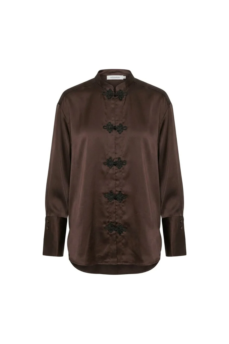 Co´Couture - Lauracc Mandarin Shirt 506623 - 20003 - Dark Brown