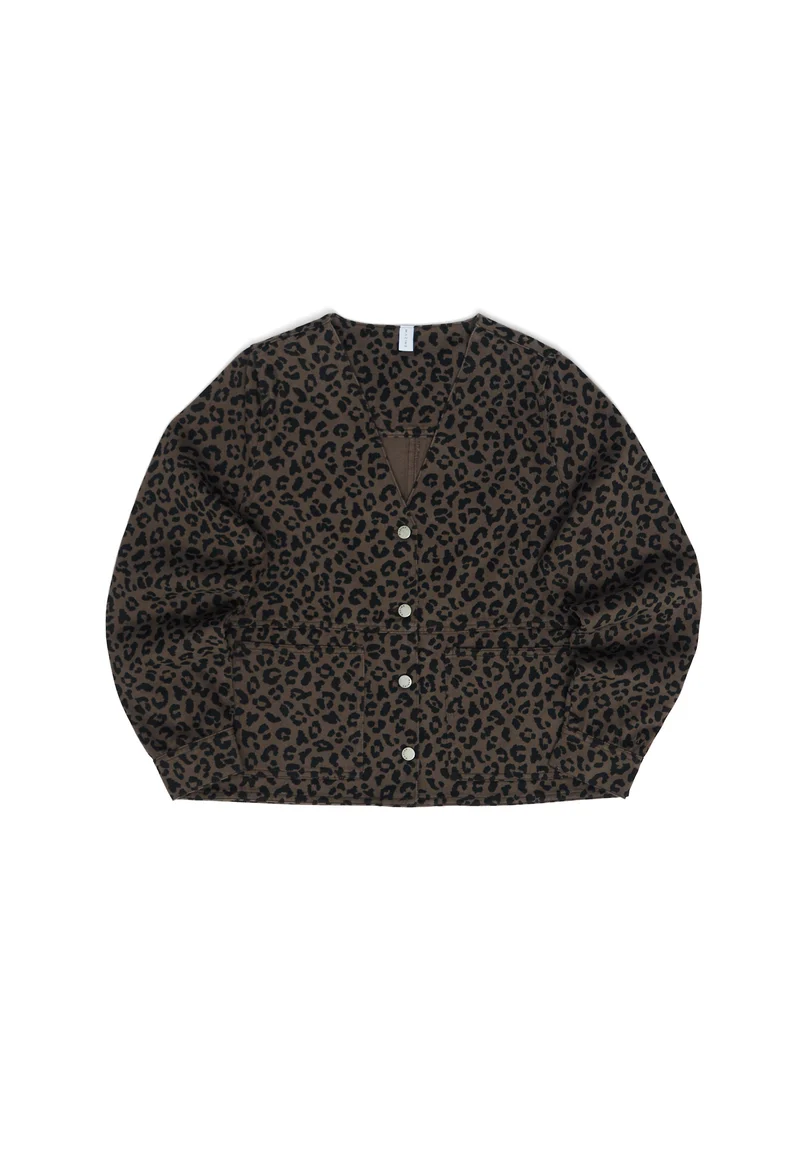 MAZINE Printed V-Neck Denim Jacket chocolate brown/printed