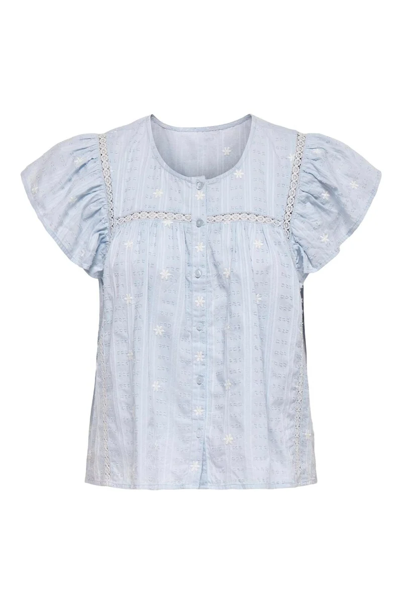 JDY - Jdyfia S/S Embroidery Shirt - 5026951 Cashmere Blue Small Flower Emb