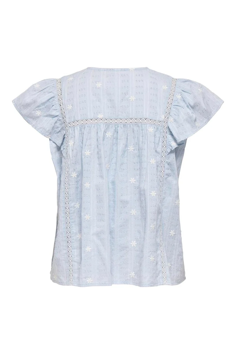 JDY - Jdyfia S/S Embroidery Shirt - 5026951 Cashmere Blue Small Flower Emb