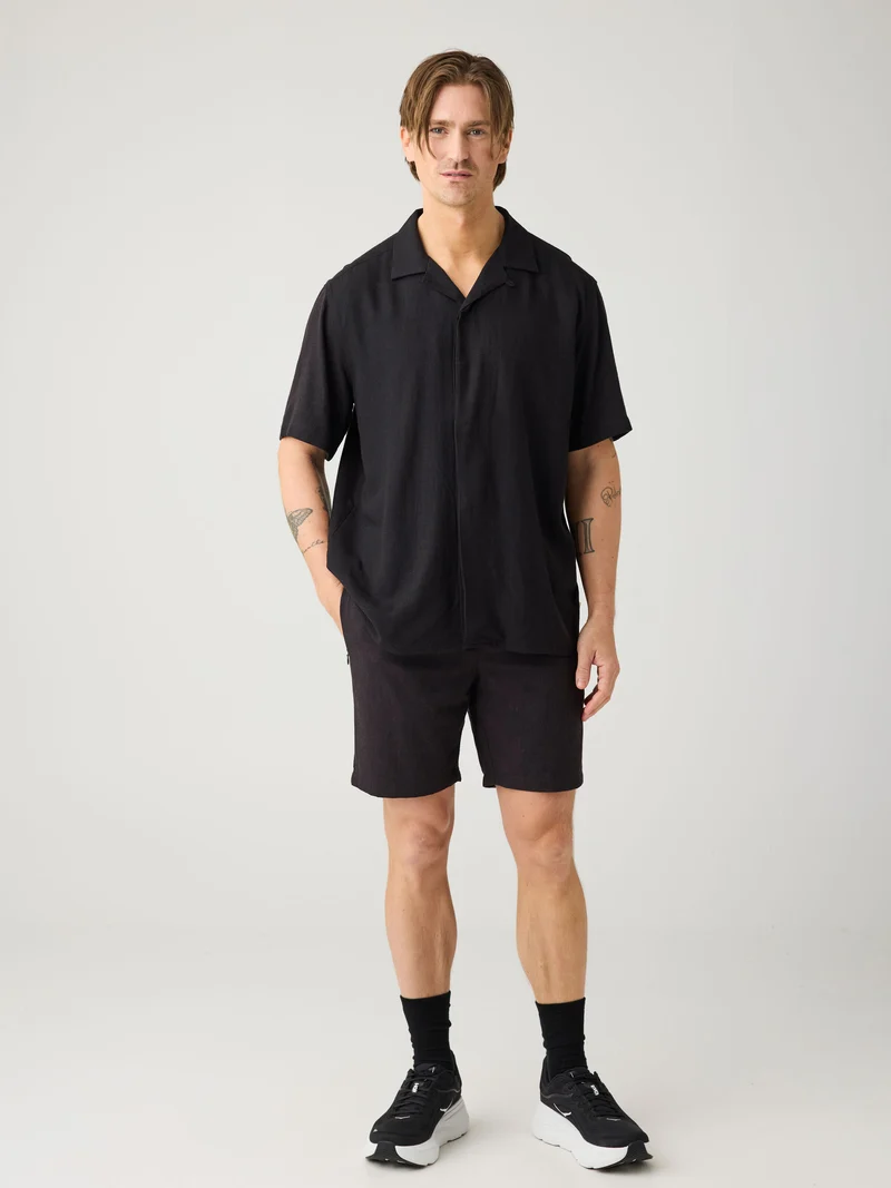 KNOWLEDGE COTTON APPAREL Astral Comfort Linen-Mix Shorts black jet