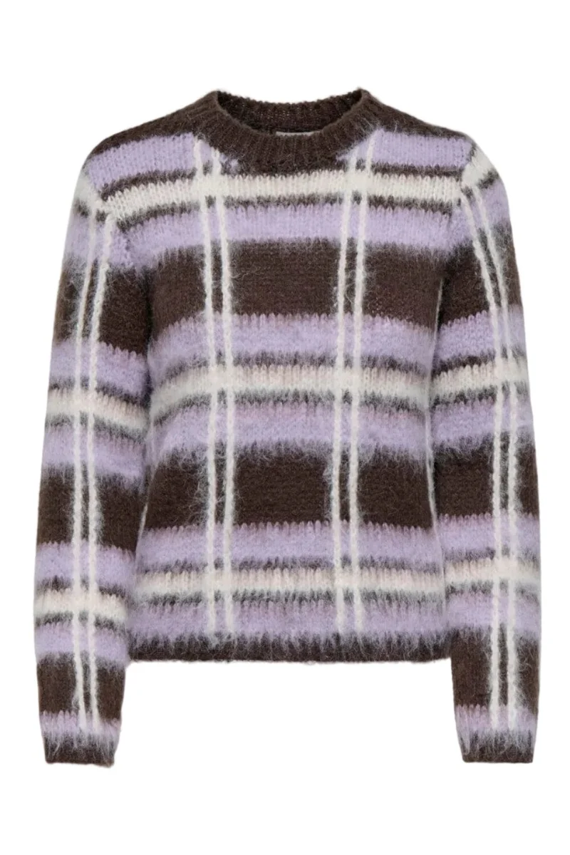 JDY - Jdysheridan L/S On Check Pullover Knt - 5111309 Chocolate Brown Lavender Frost & Whitecap Gray