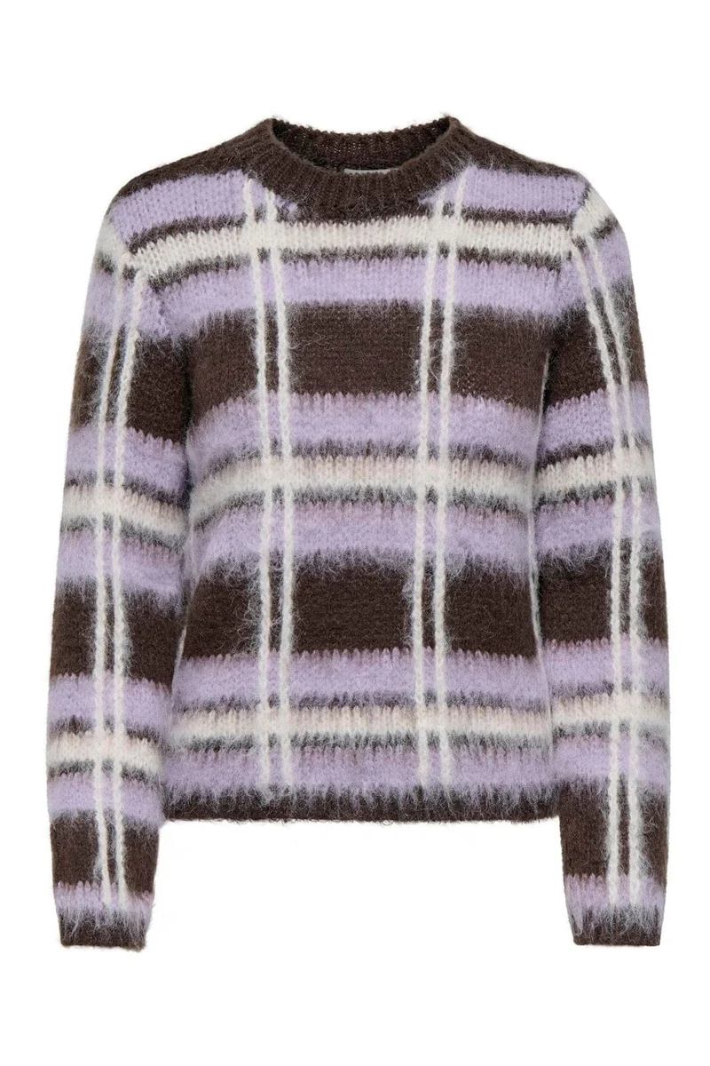 JDY - Jdysheridan L/S On Check Pullover Knt - 5111309 Chocolate Brown Lavender Frost & Whitecap Gray