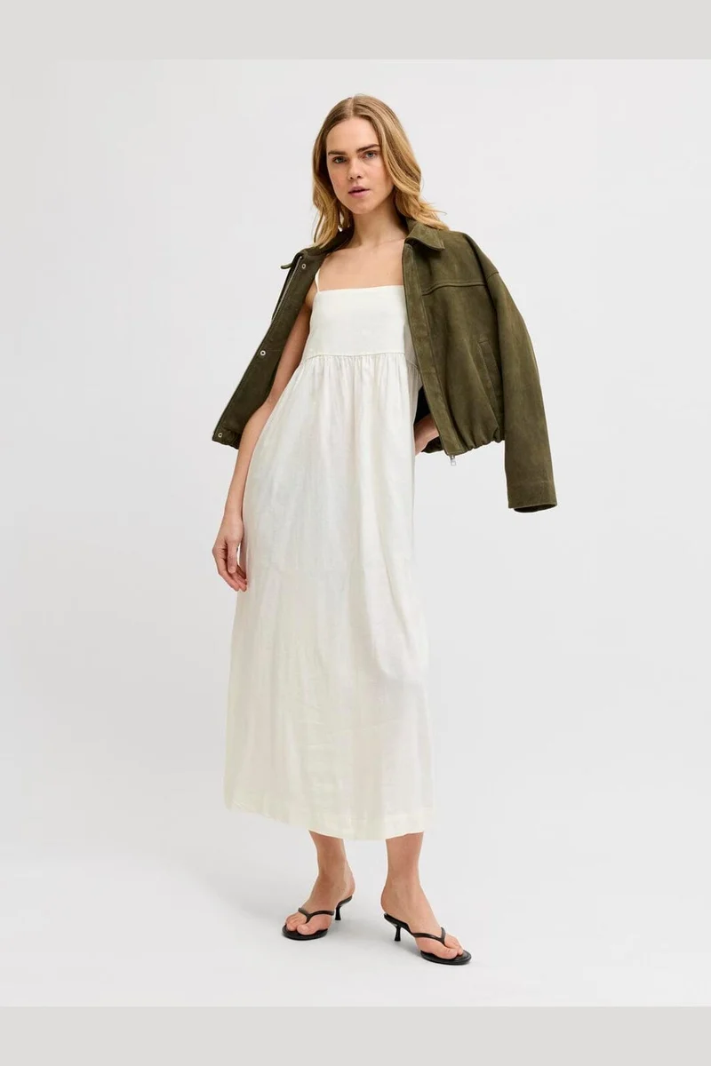 Jjxx - Jxalmira Linen Blend Long Dress - 4906547 Blanc De Blanc