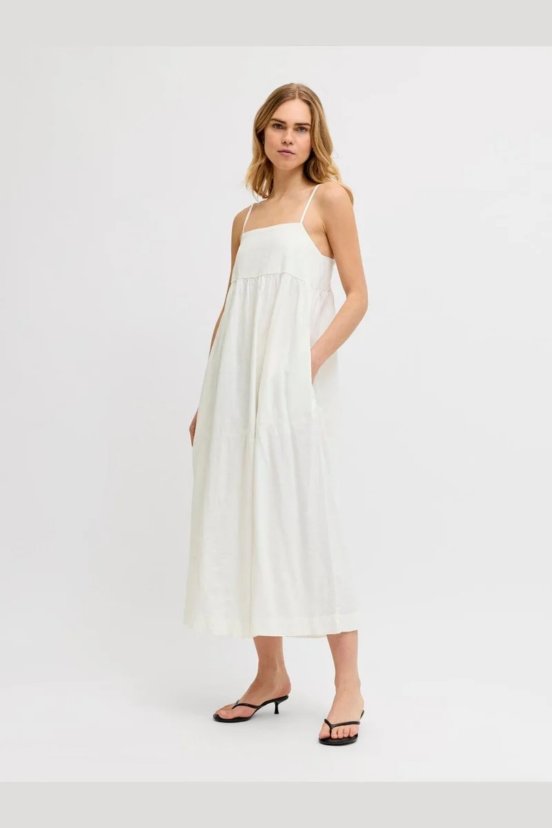 Jjxx - Jxalmira Linen Blend Long Dress - 4906547 Blanc De Blanc