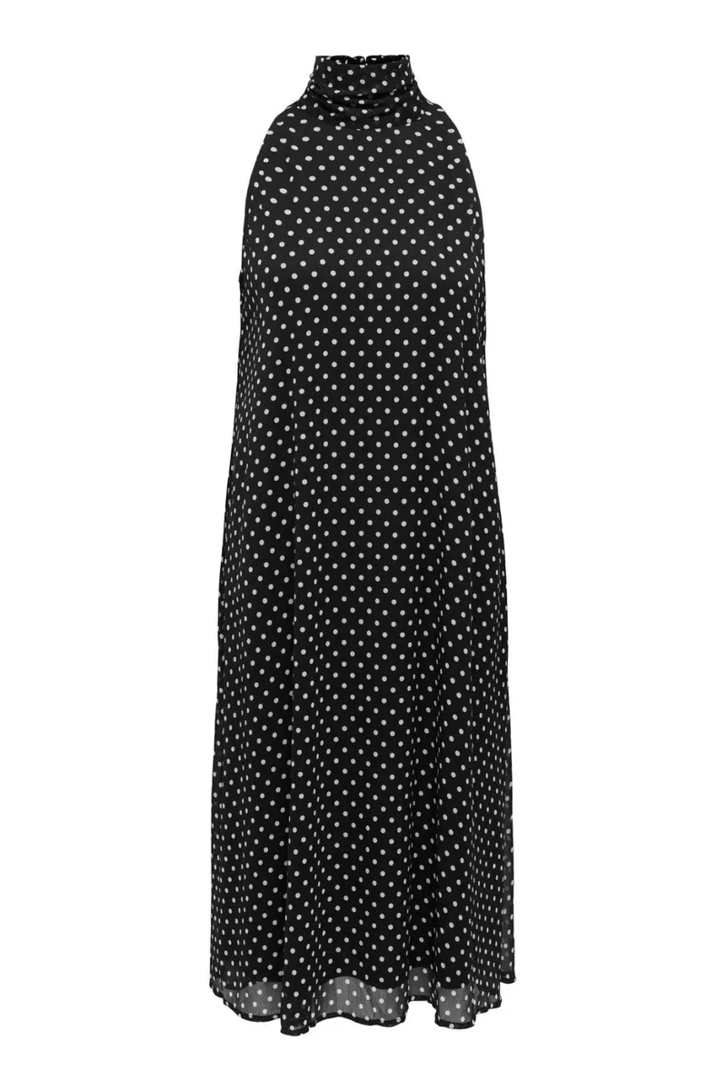 JDY - Jdypolka S/L Halterneck Midi Dress - 5018897 Black White Polka Dot