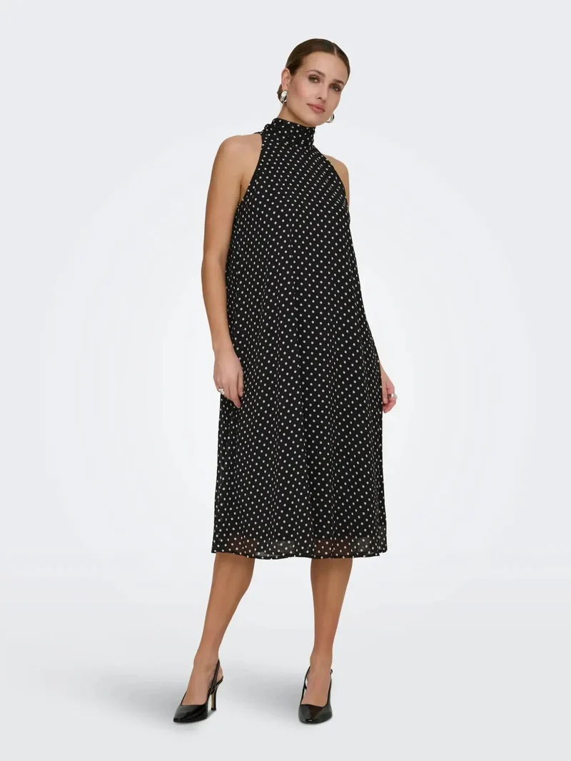 JDY - Jdypolka S/L Halterneck Midi Dress - 5018897 Black White Polka Dot