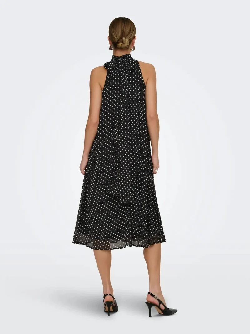 JDY - Jdypolka S/L Halterneck Midi Dress - 5018897 Black White Polka Dot