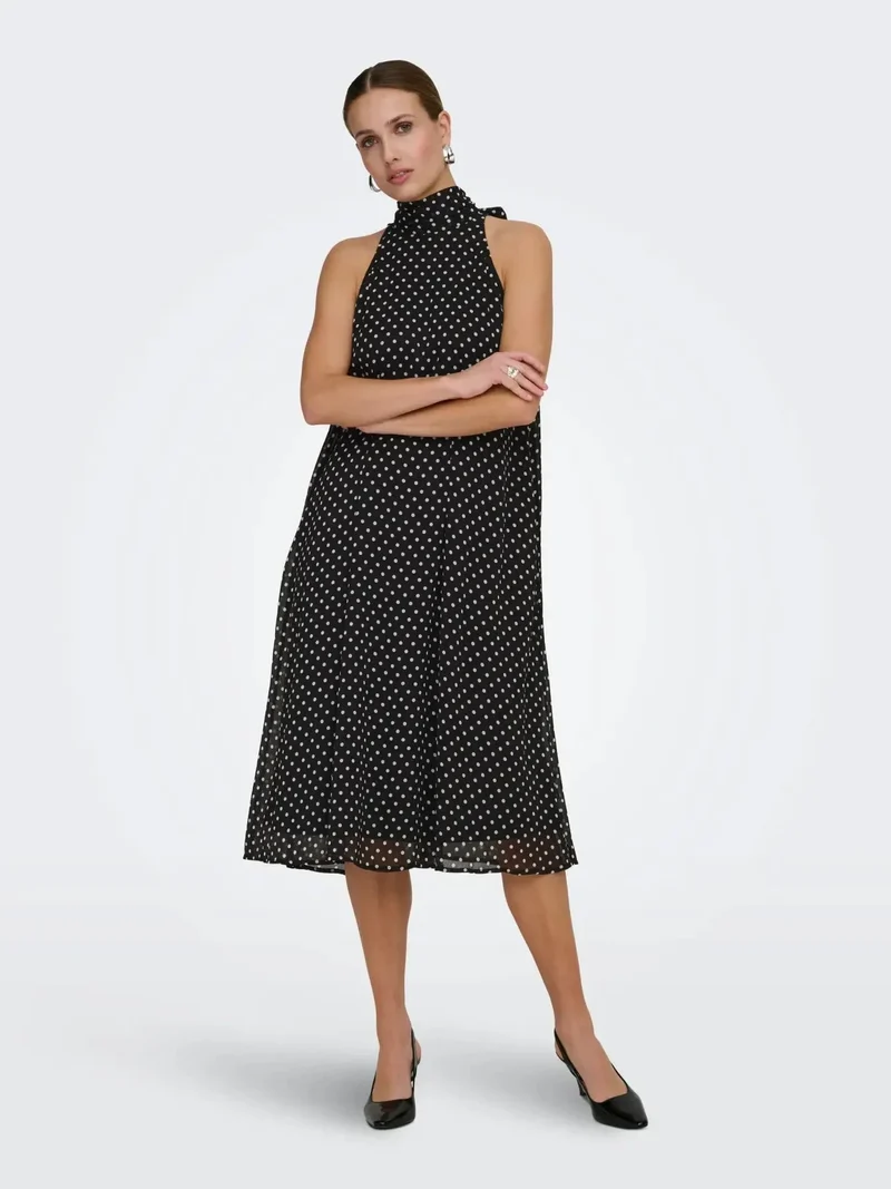 JDY - Jdypolka S/L Halterneck Midi Dress - 5018897 Black White Polka Dot