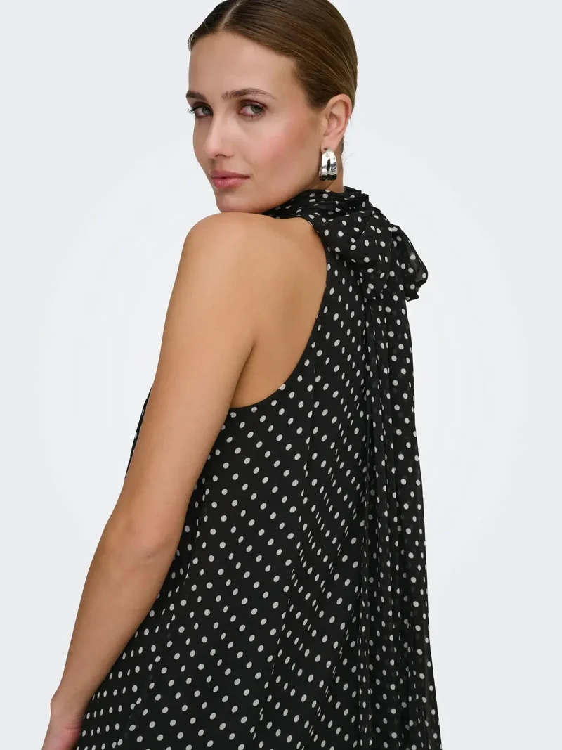 JDY - Jdypolka S/L Halterneck Midi Dress - 5018897 Black White Polka Dot