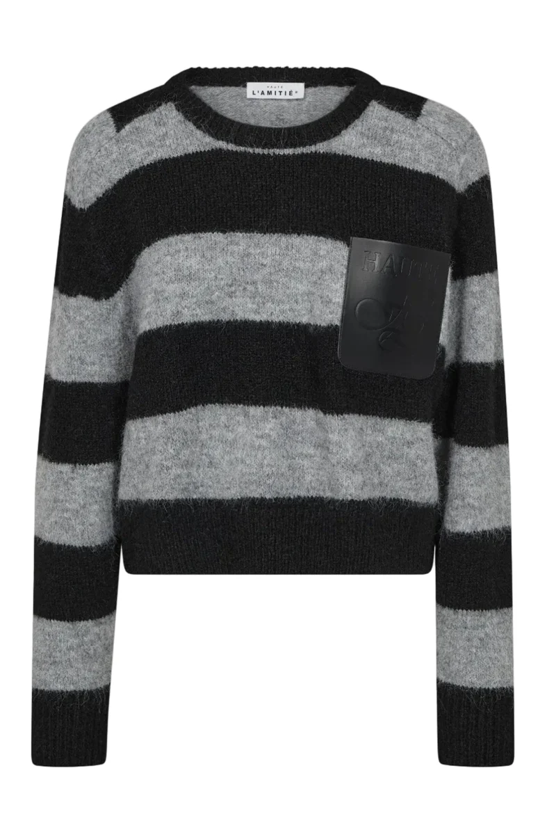 Haute L'Amitié - Darcia Stripe Crop Pocket Knit Hl10974 - Black/Grey Mix