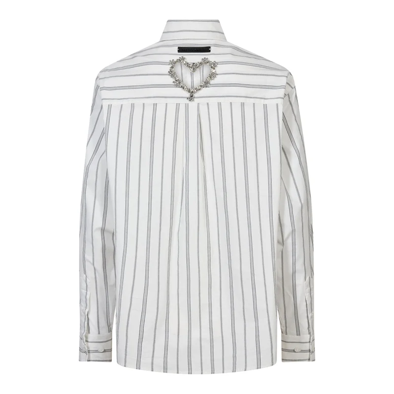 Haute L'Amitié - Crystal Heart Stripe Shirt Hl10962 - White