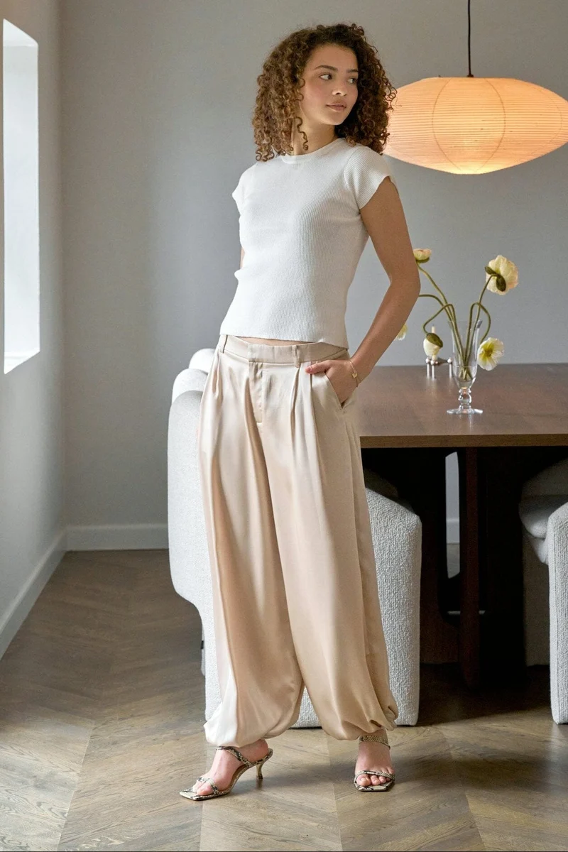Neo Noir - Fayla Drapy Satin Balloon Pants 167418 - 125 - Dark Sand