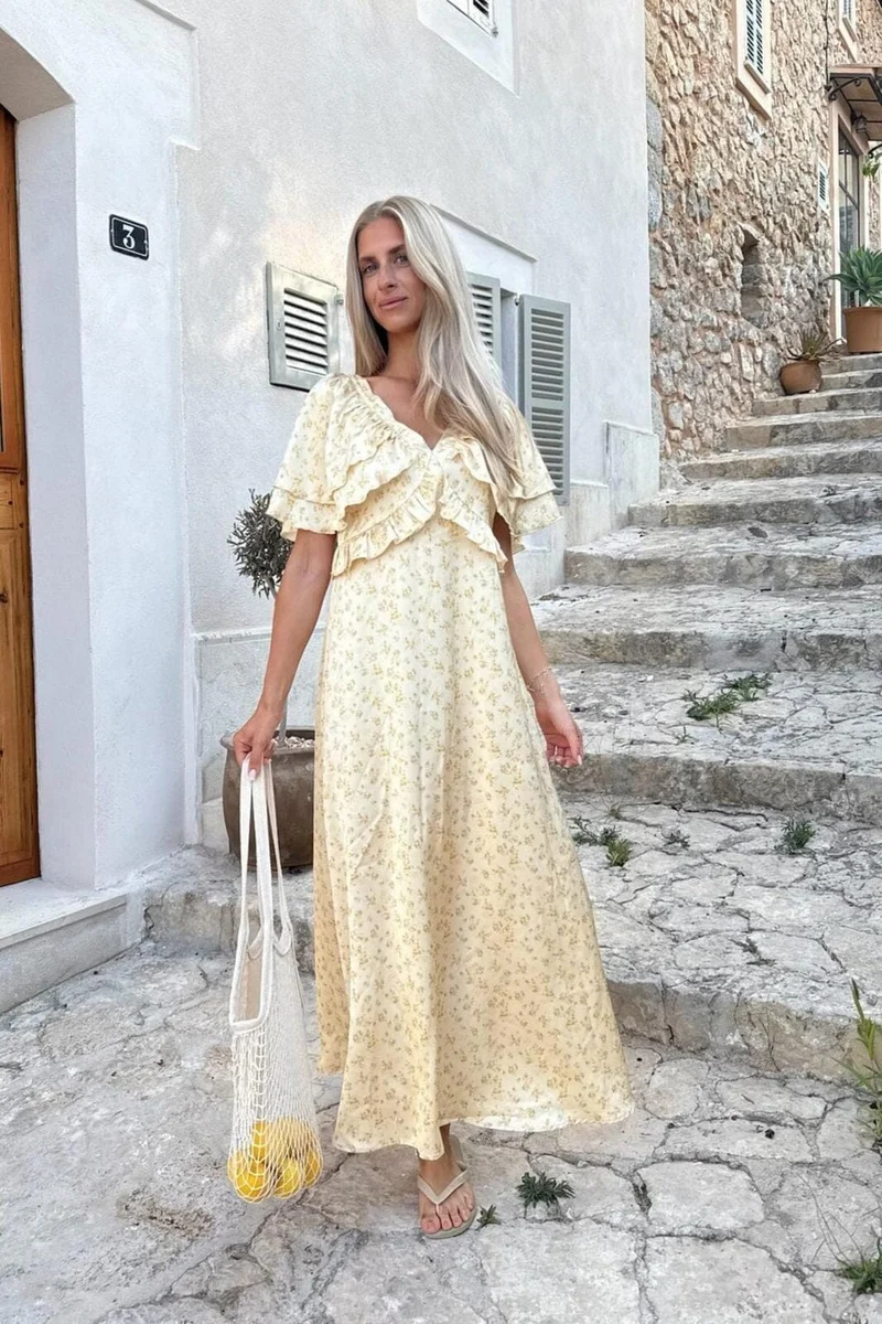 BYIC - Marthaic Maxi Dress A23935 - Yellow Flower Print