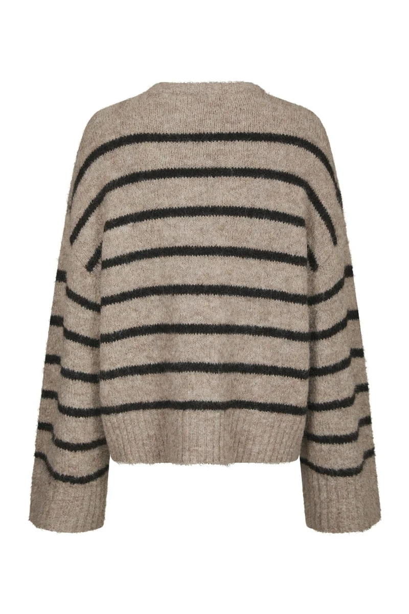 Neo Noir - Roeme Fluffy Stripe Knit 169708 - 976 - Beige Melange