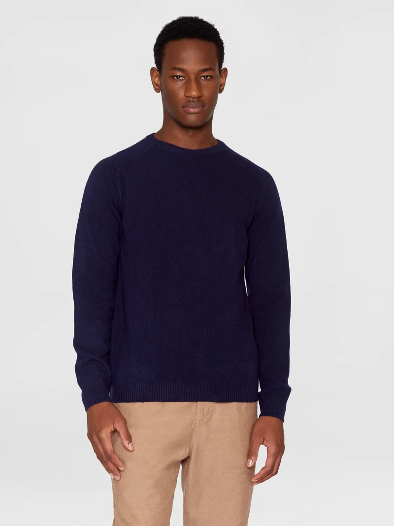 KNOWLEDGE COTTON APPAREL O-Neck Wool Knit total eclipse